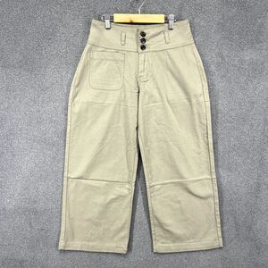 Flamingo Pants Womens Medium Tan green‎ gray Wide Leg Crop Mid Rise